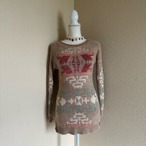 Lauren Ralph Lauren Southwestern Aztec Knit Tunic Sweater PXS Cotton Linen Boho